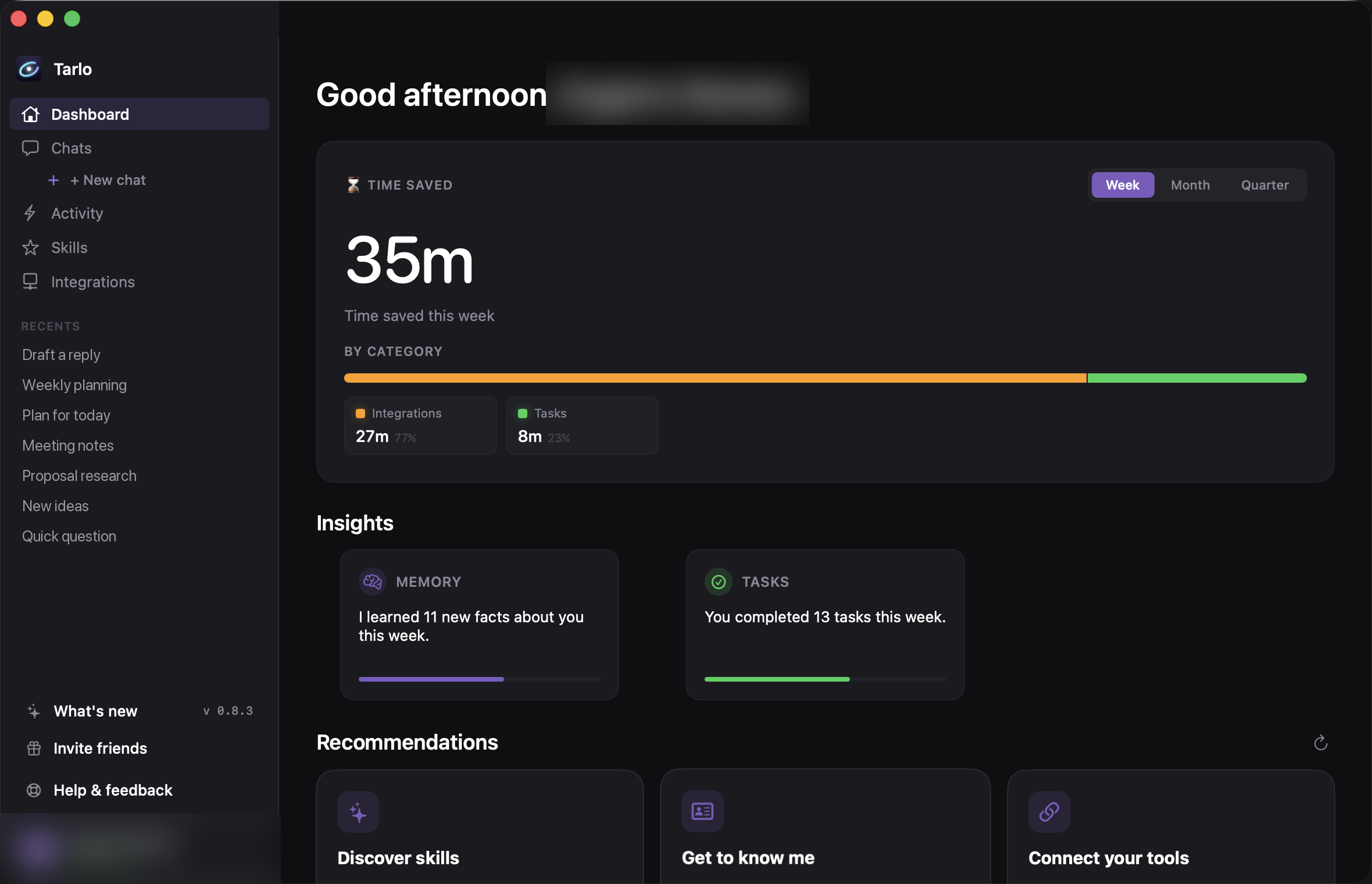 Time saved dashboard